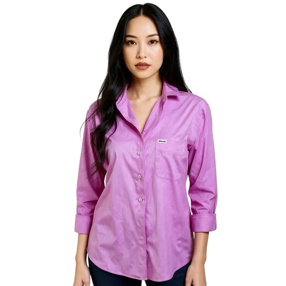 Faconnable pink Button-Down Shirt cotton chest pocket designed in France medium - Picture 1 of 8